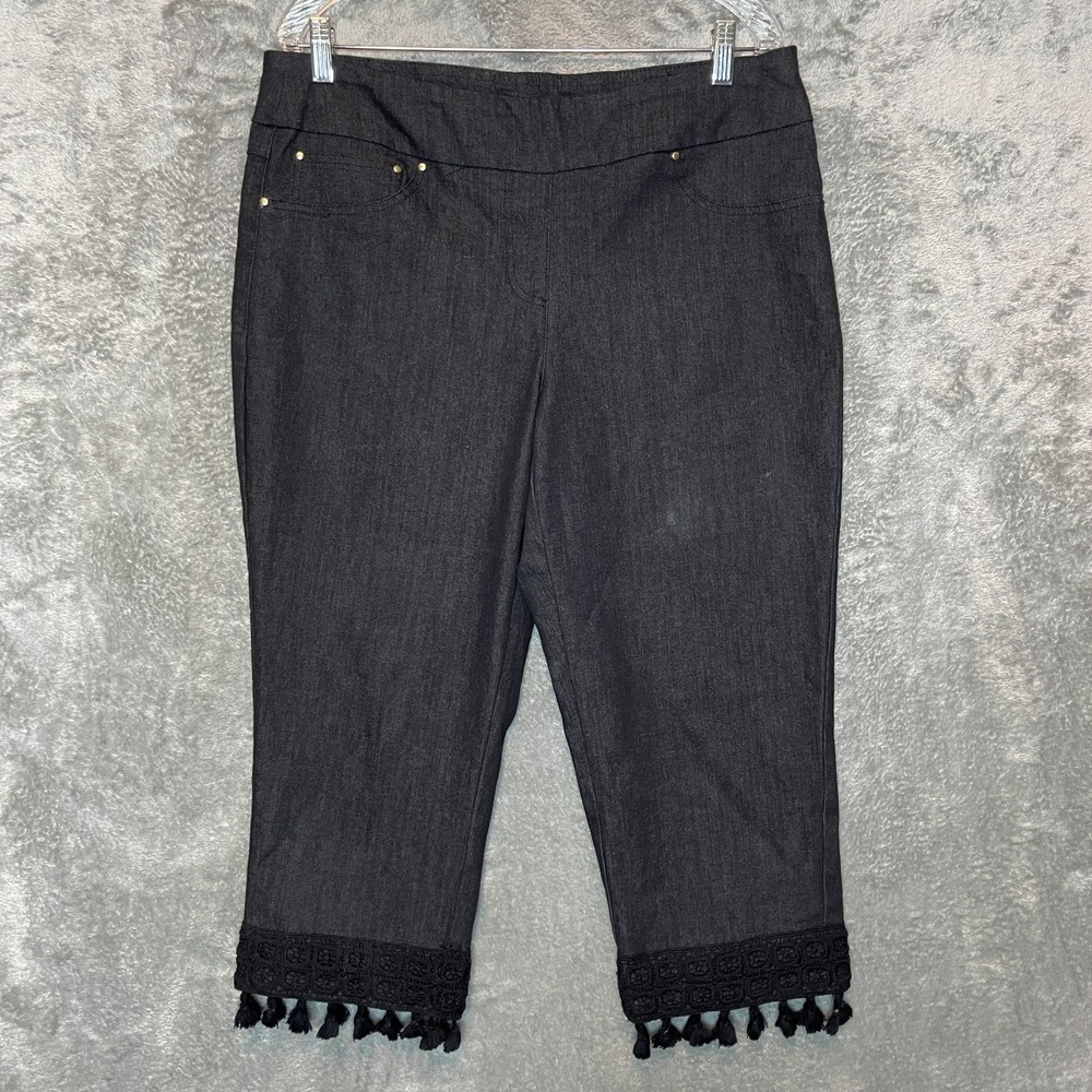 Ruby Rd Women Dark Wash Modern Boho Chic Elastic Pull On Waist Cropped Jeans 14